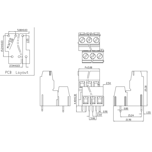 Bloque de terminal PCB de tornillo de doble capa de doble capa de 5.08 mm